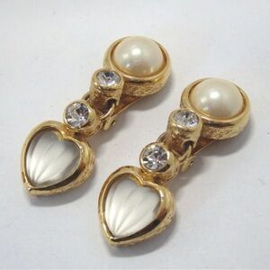 DIOR Vintage Gold and Pearl Heart Drop Earrings